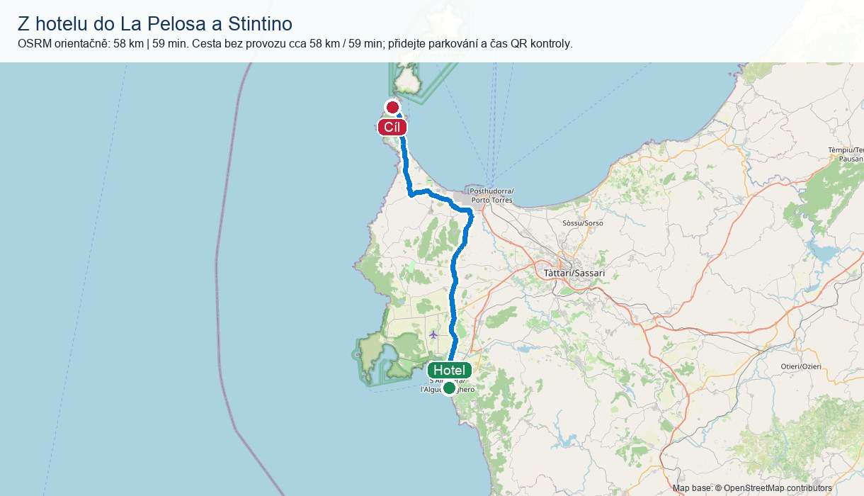 Orientační mapa z hotelu do La Pelosa