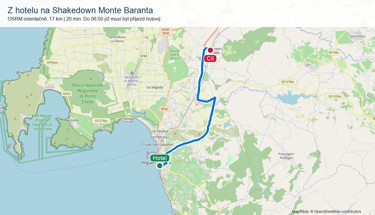 Orientační mapa z hotelu k Monte Baranta