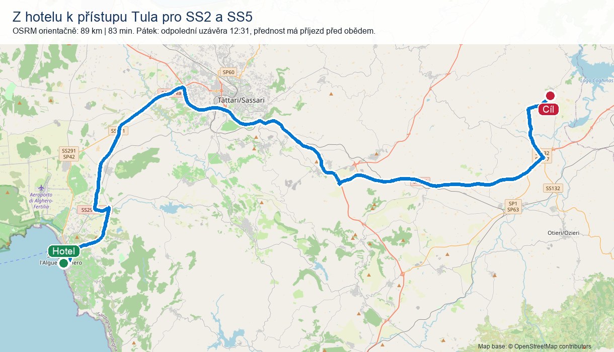 Orientační mapa z hotelu k přístupu Tula